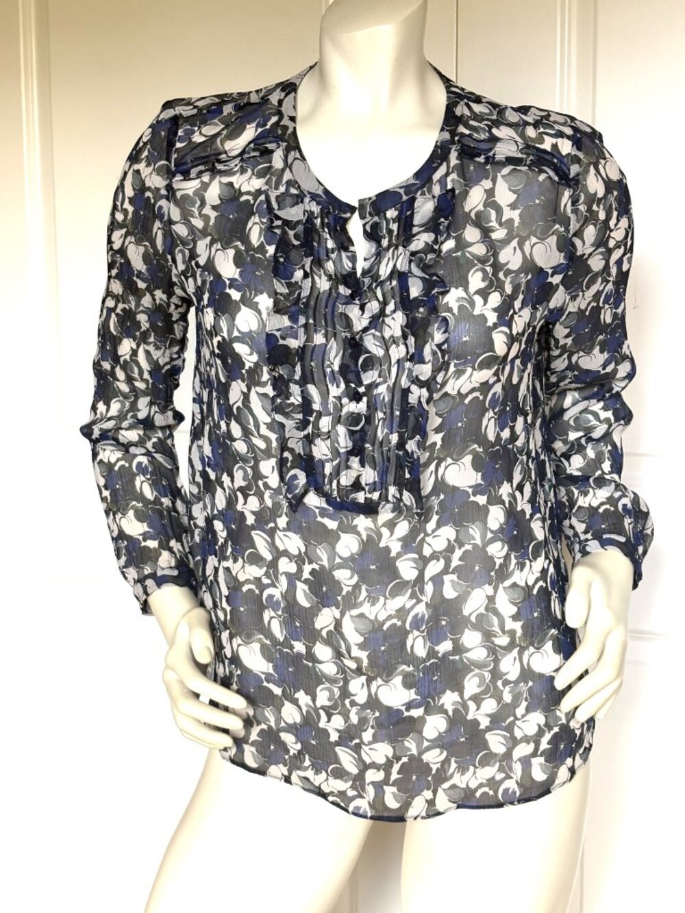 GERARD DAREL SILK SHEER BLUE MULTICOLOR BLOUSE SIZE: 10